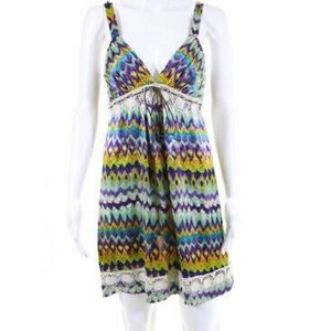 DIANE SAMANDI Silk Peacock Print Mini Dress